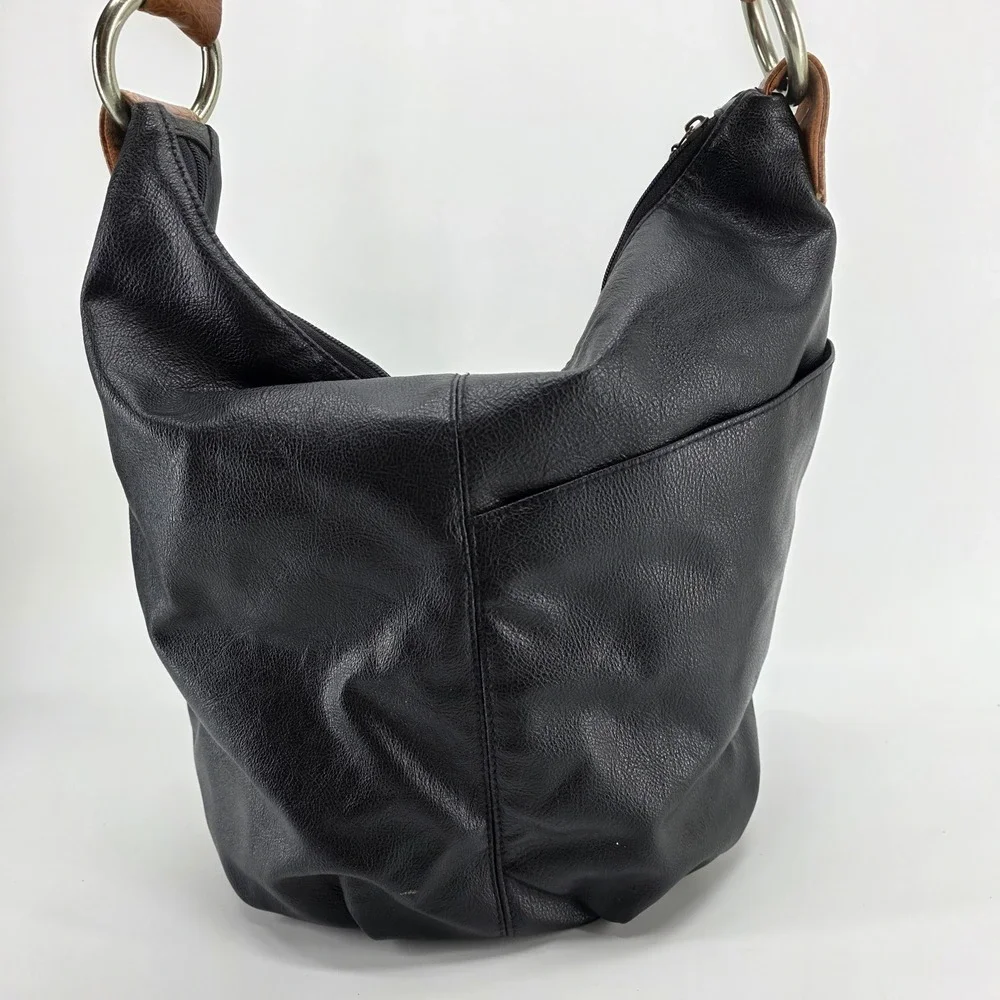 Vintage Capezio Hobo Shoulder Bag Bucket Black Leather 90s Slouchy Tote Grunge